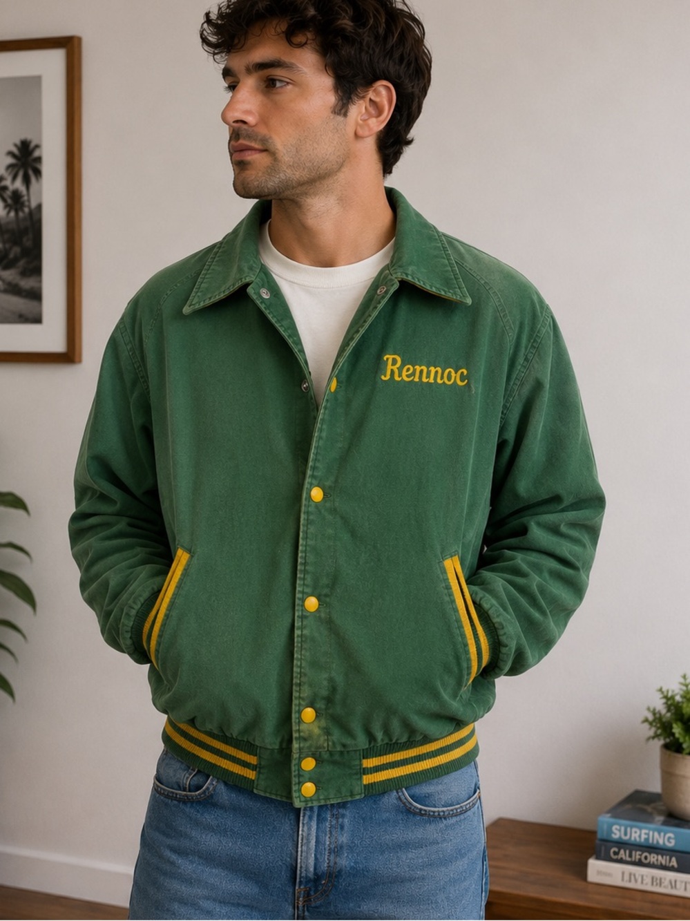 RENNOC Stadium Jacket, Size large, Cotton, Green, Plain